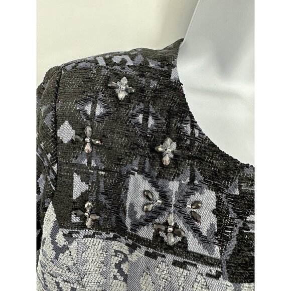 SUSAN GRAVER Artisan Embellished Snap Close Tapestry Jacket Grey Size 6 - Picture 5 of 12